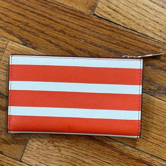 Kate Spade Small Slim Bifold Wallet Spencer Stripe Orange and White - Picture 3 of 6